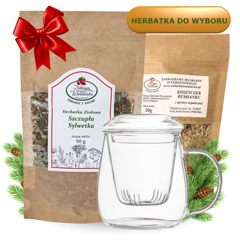 Zestaw ,,Dla Kobiet" z herbatką i szklanym zaparzaczem + 20 g ziół GRATIS