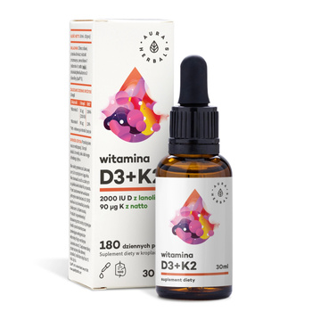 Witamina D3 2000 IU + K2, 30 ml - Aura Herbals