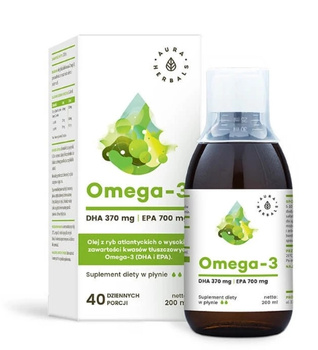 Kwasy Omega-3 370 mg DHA + 700 mg EPA, 200 ml - Aura Herbals