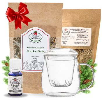 Zestaw Herbatka ziołowa ,,Gorzkie Zioła" + kubek z zaparzaczem + olejek ,,Zdrowa Zima'' 10 ml + 20 g ziół GRATIS