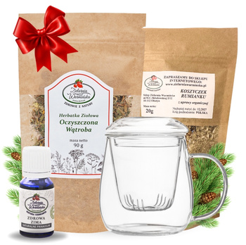 Zestaw Herbatka ziołowa ,,Oczyszczona Wątroba'' + kubek z zaparzaczem + olejek ,,Zdrowa Zima'' 10 ml + 20 g ziół GRATIS