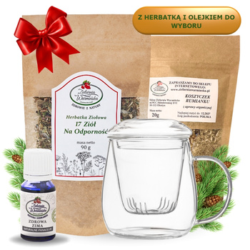 Zestaw ,,Odporność i Witalność'' z herbatką, olejkiem ,,Zdrowa Zima'' i szklanym zaparzaczem + 20 g ziół GRATIS