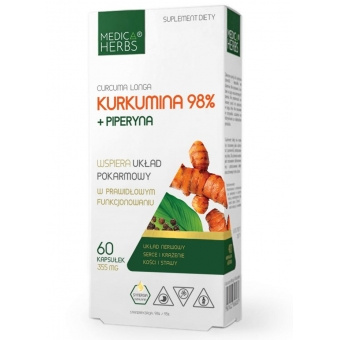 Medica Herbs Kurkumina 98% + PIPERYNA NERWY, SERCE