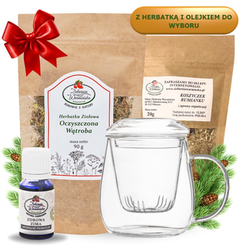 Zestaw ,,Detoks i Oczyszczanie'' z herbatką, olejkiem ,,Zdrowa Zima'' i szklanym zaparzaczem + 20 g ziół GRATIS